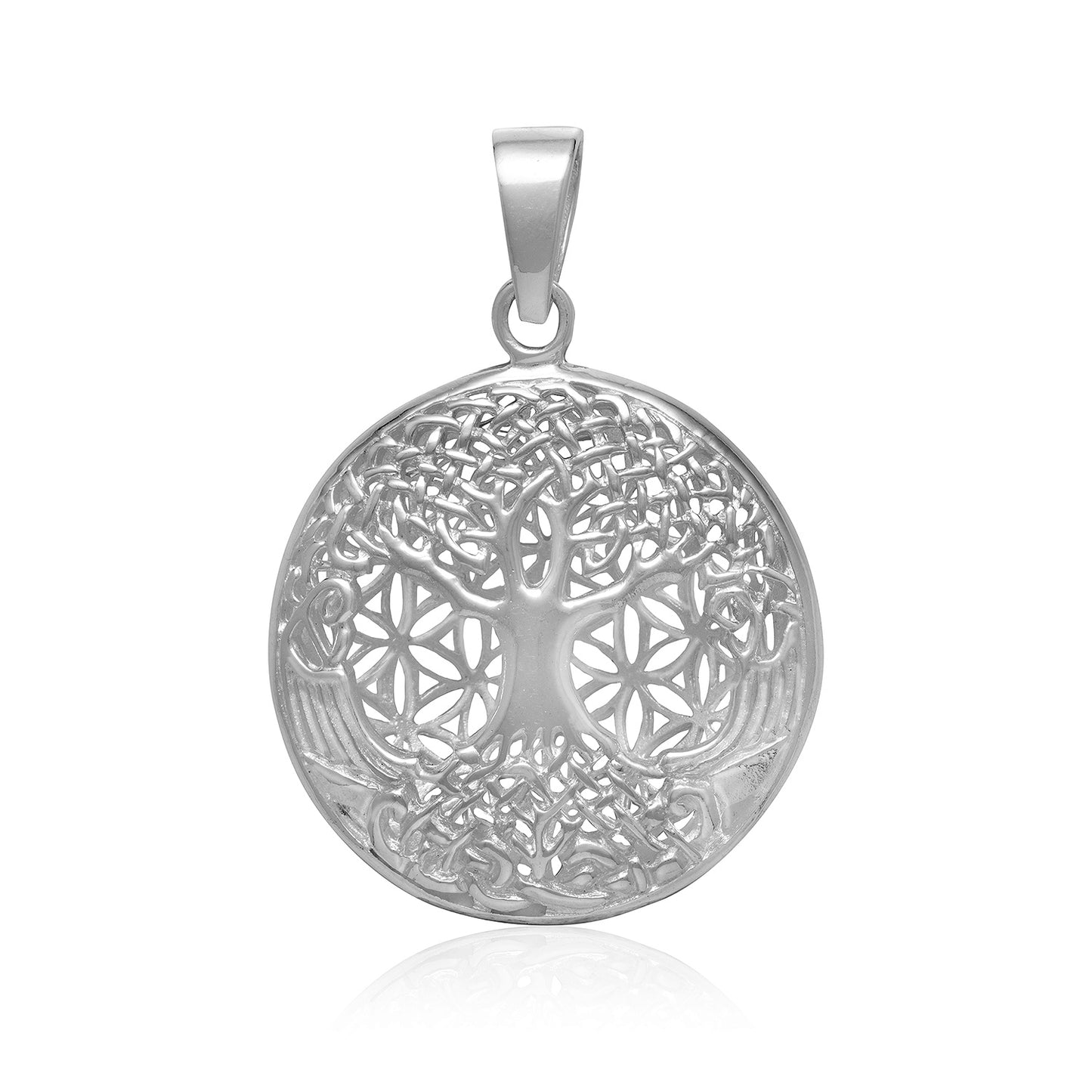 Sterling Silver Tree and Flower of Life 3D Pendant