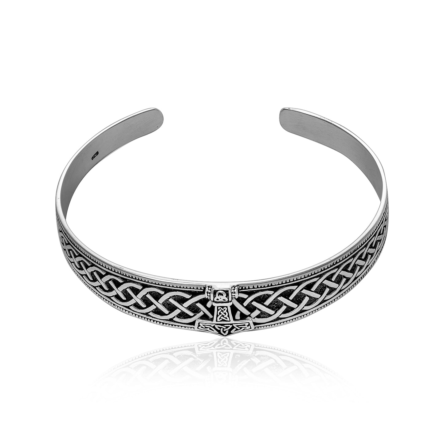 Sterling Silver Thor Hammer Bangle with Celtic Infinity Knots