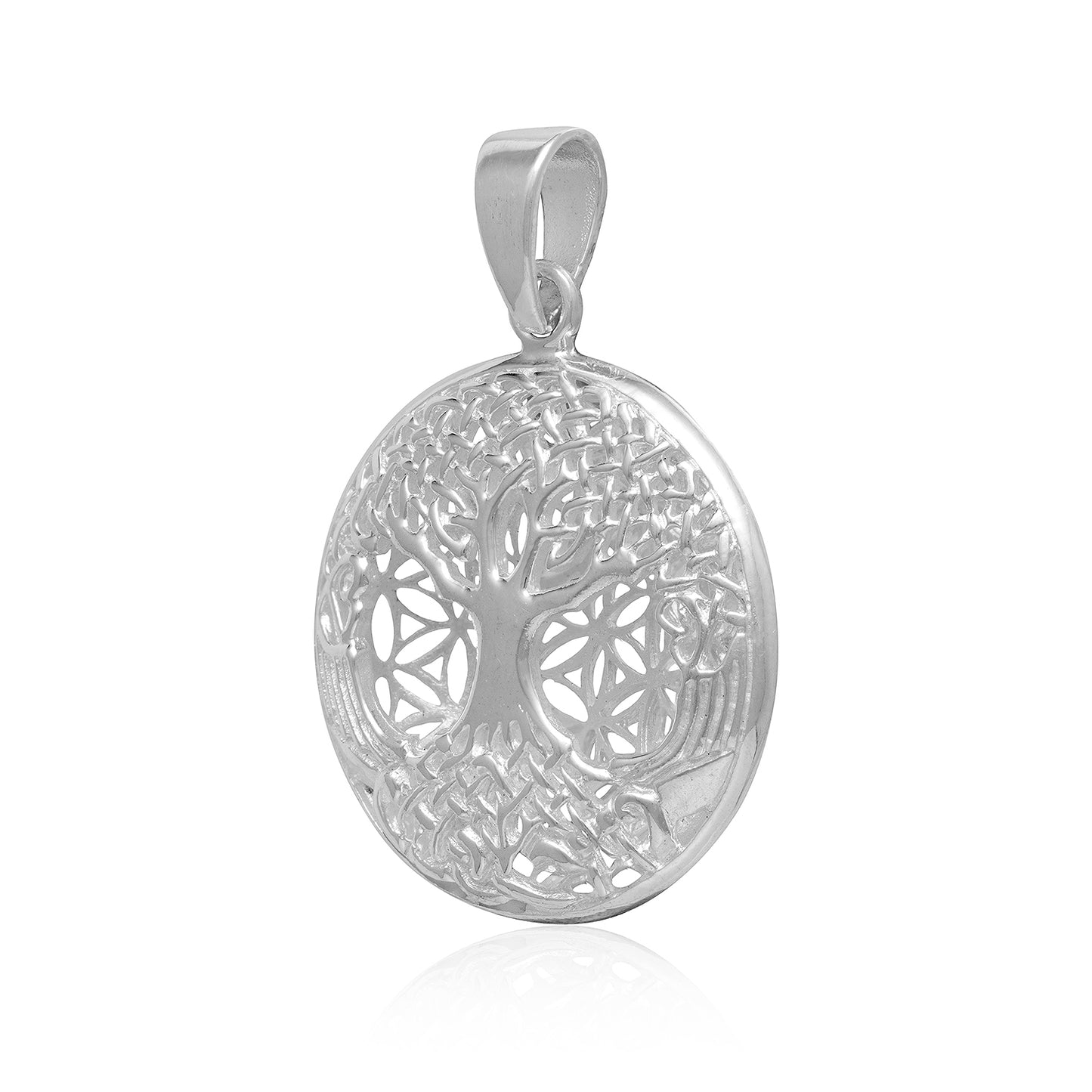 Sterling Silver Tree and Flower of Life 3D Pendant