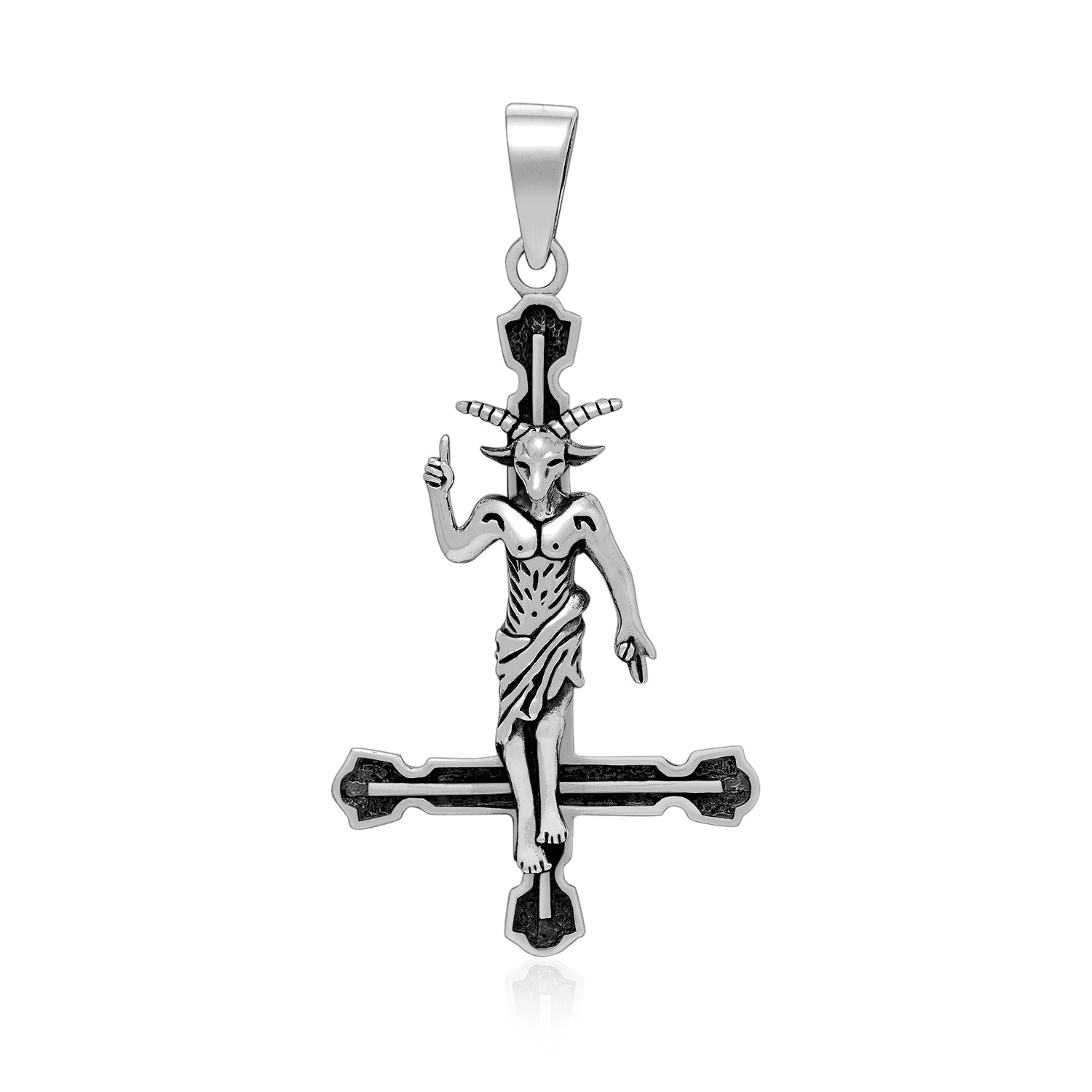 Sterling Silver Baphomet Pendant with Inverted Cross