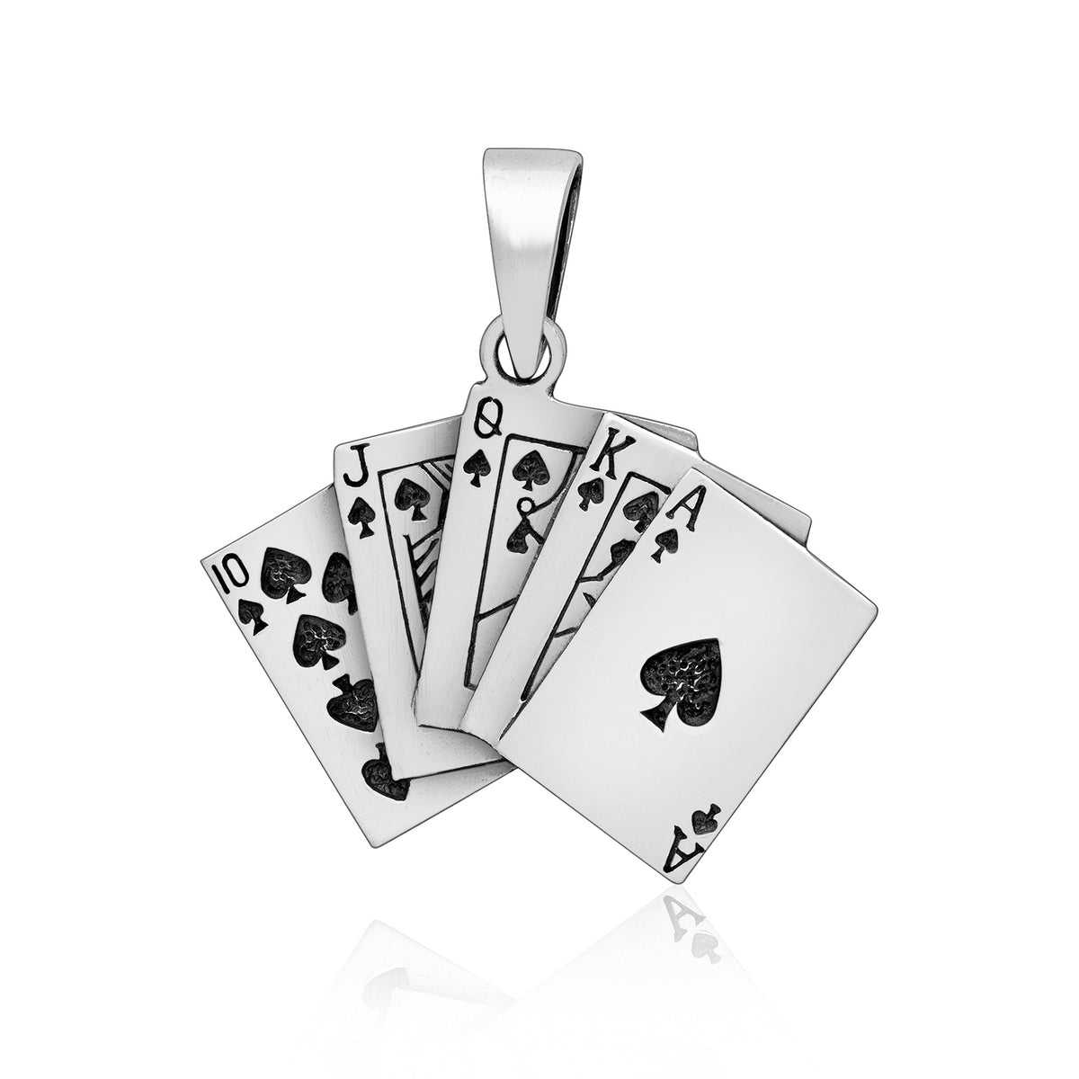 925 Sterling Silver Royal Flush with Spades Pendant