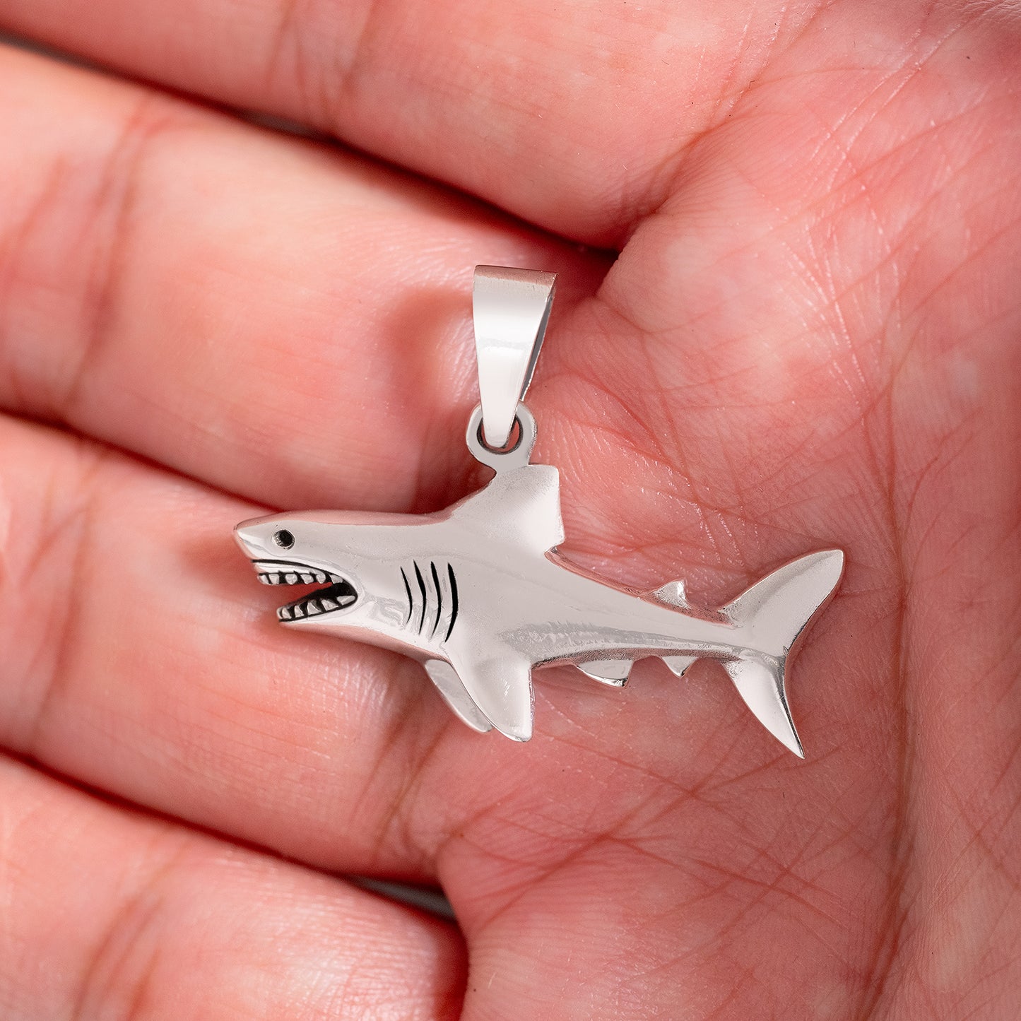 925 Sterling Silver Great White Shark Pendant