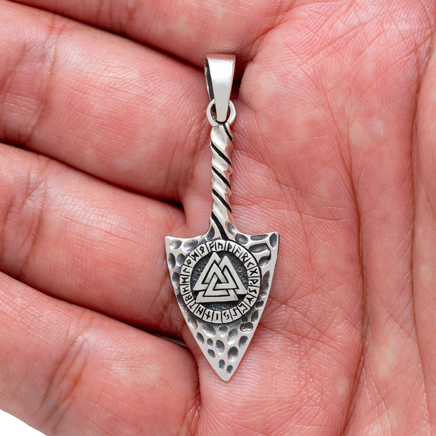 Sterling Silver Gungnir Spear Pendant with Valknut