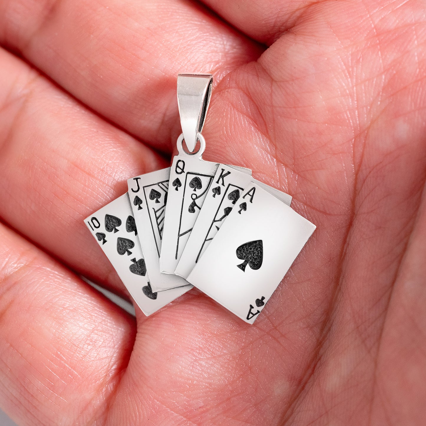 925 Sterling Silver Royal Flush with Spades Pendant