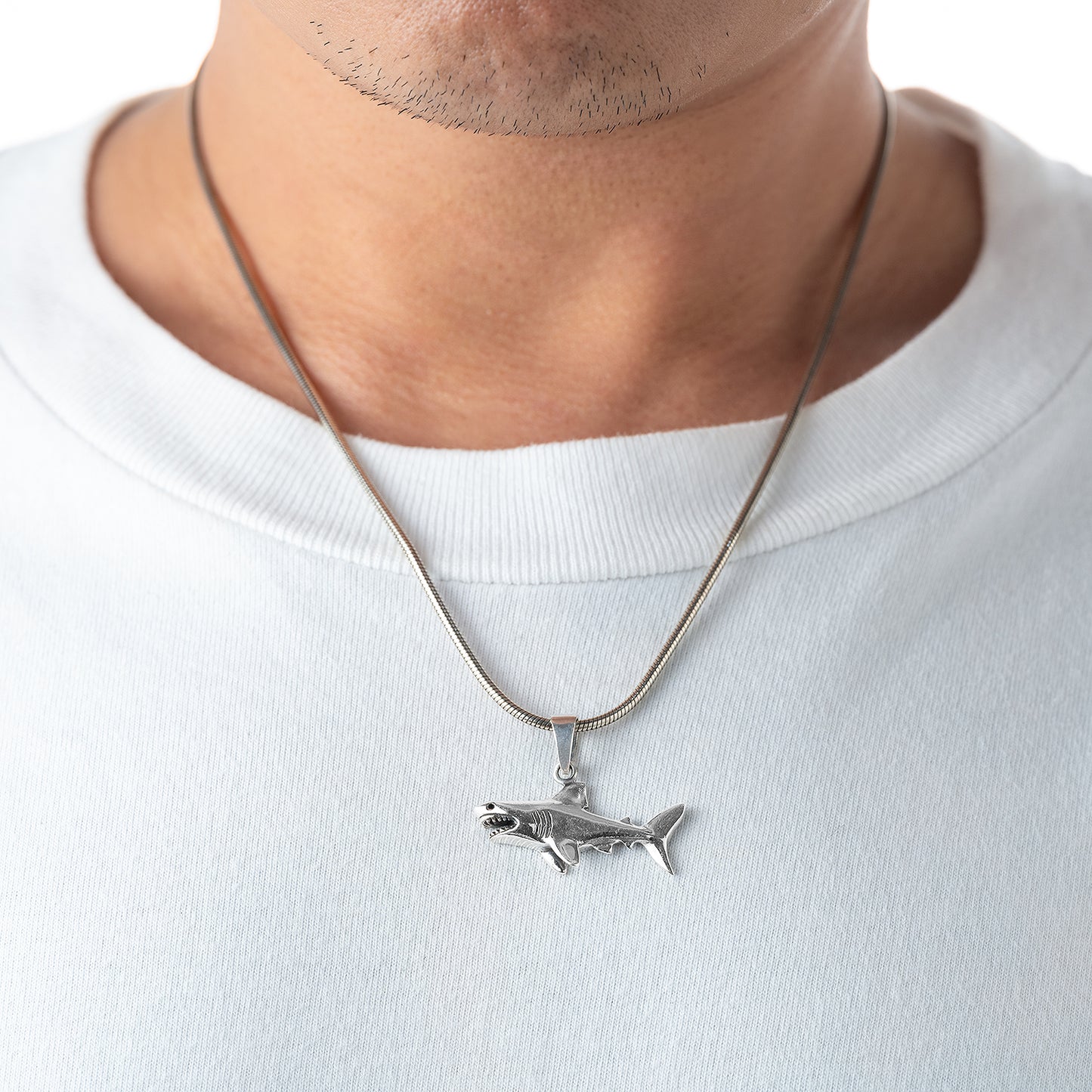 925 Sterling Silver Great White Shark Pendant