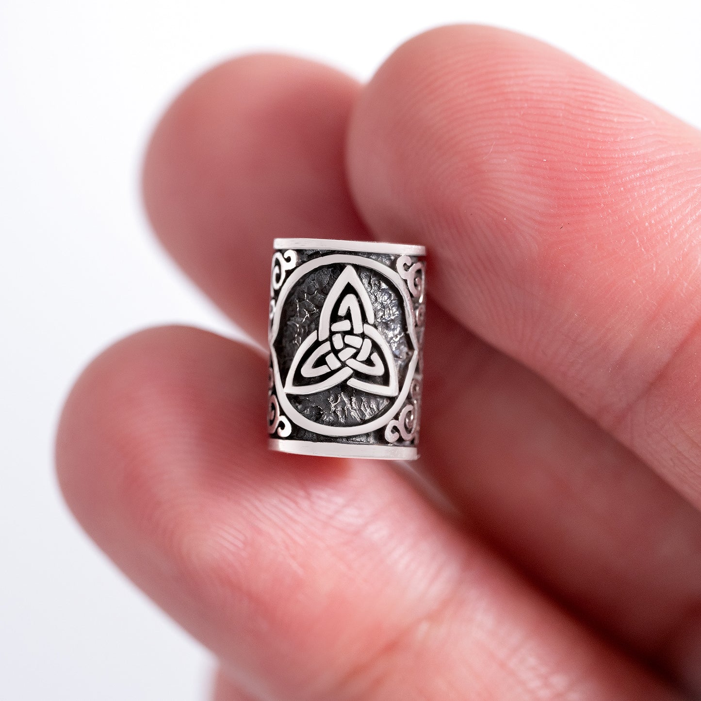 Sterling Silver Beard Hair Bead with Triquetra Knot