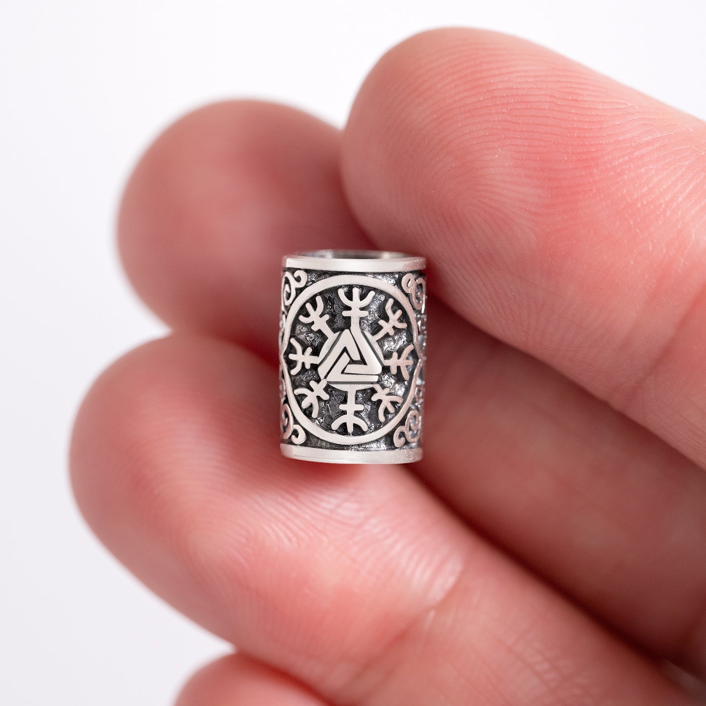 Sterling Silver Valknut and Aegishjalmur Beard Hair Bead