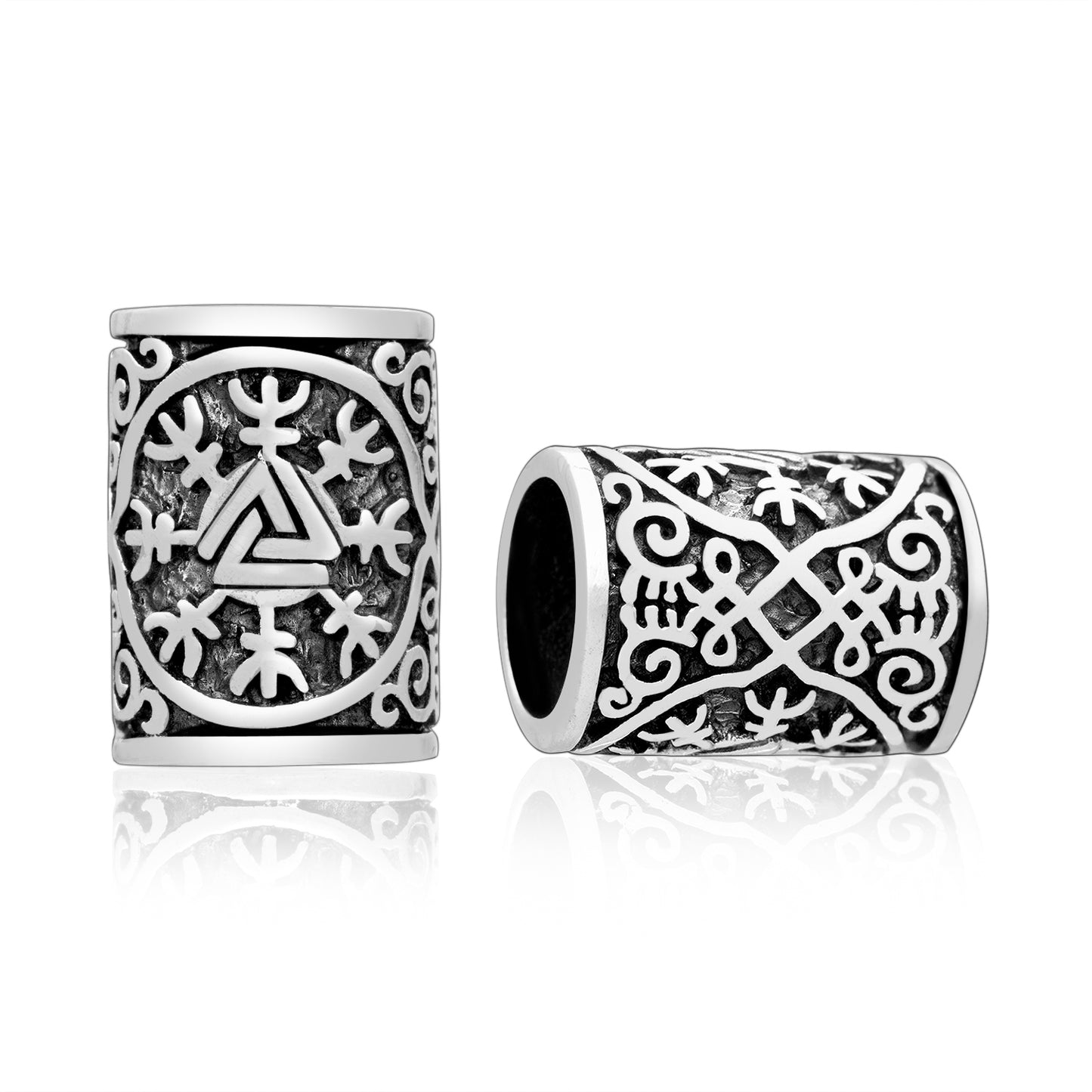 Sterling Silver Valknut and Aegishjalmur Beard Hair Bead