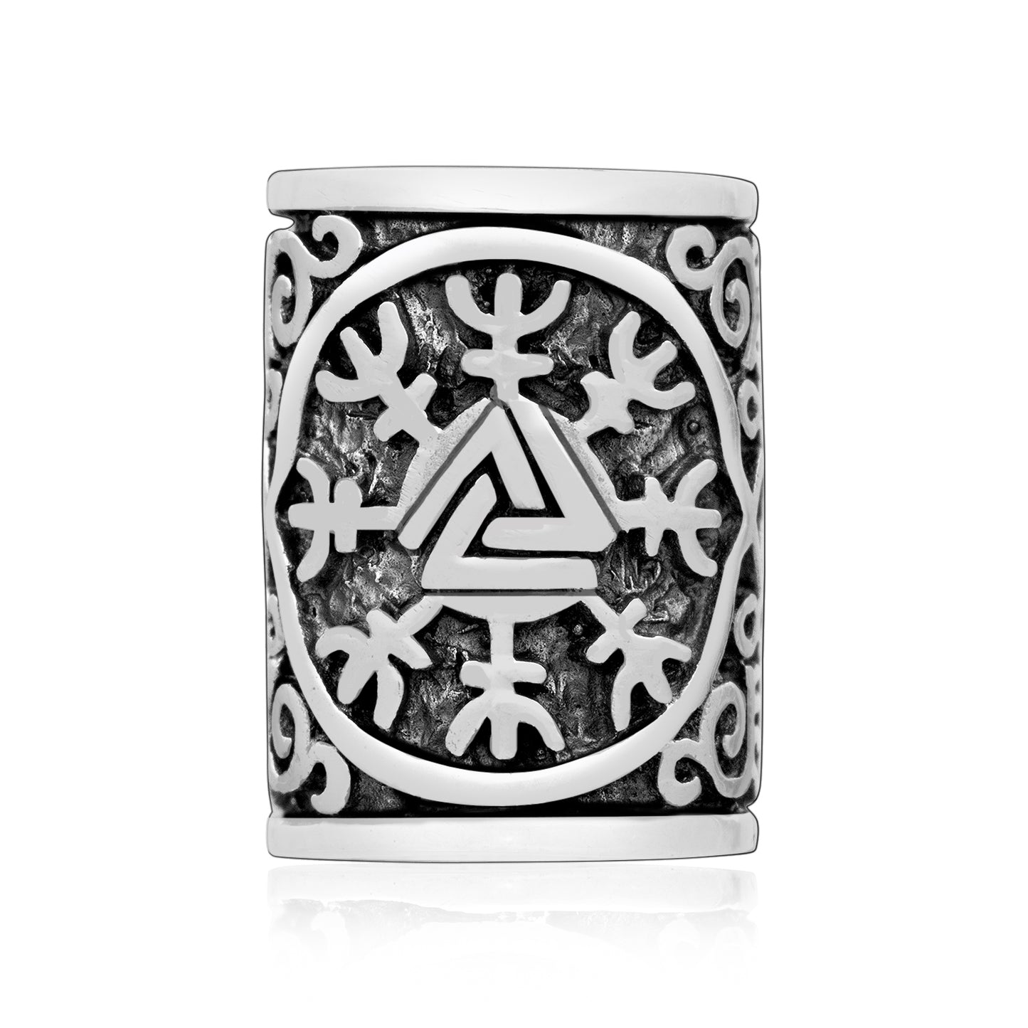 Sterling Silver Valknut and Aegishjalmur Beard Hair Bead