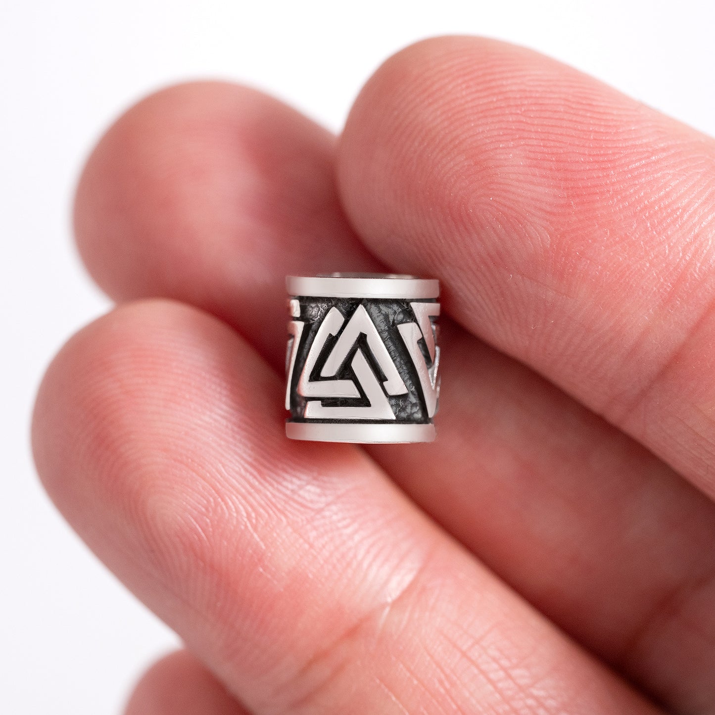 925 Sterling Silver Valknut Symbol Beard Hair Bead