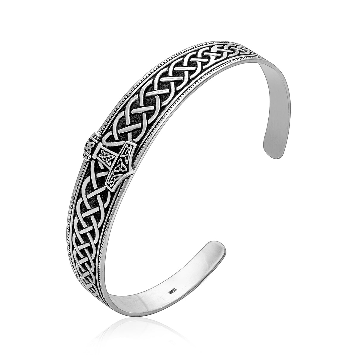 Sterling Silver Thor Hammer Bangle with Celtic Infinity Knots