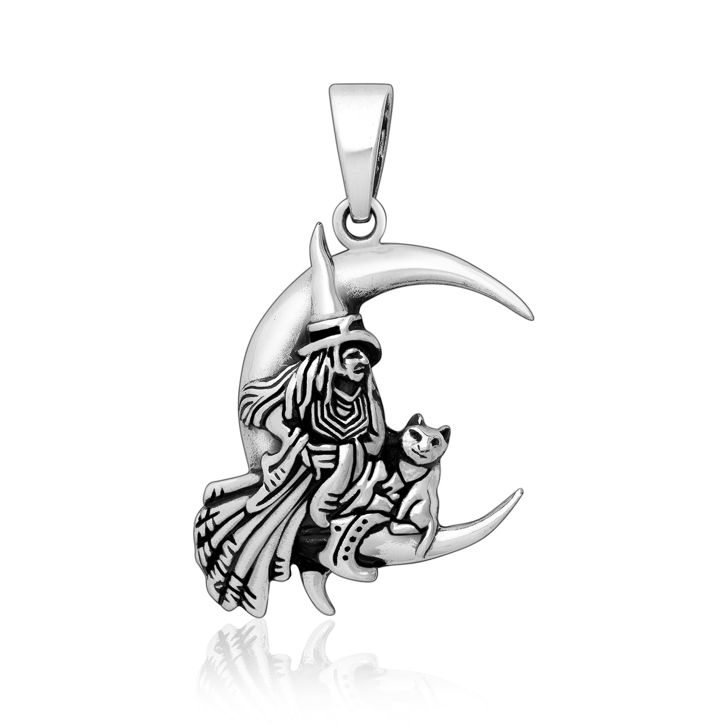 Sterling Silver Witch on the Moon Pendant