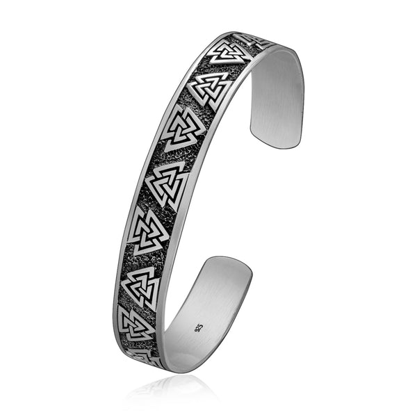 925 Sterling Silver Viking Valknut Knots Bangle - SilverMania925