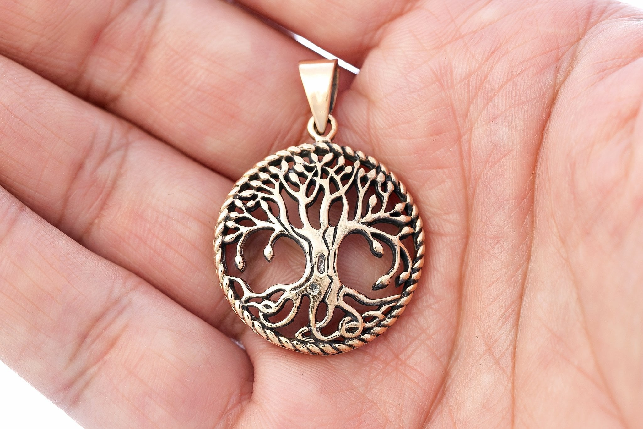Tree of Life Goddess Bronze Pendant Black Rope Necklace